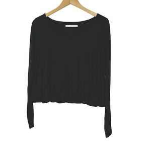 Peruvian Connection Crop Top Womens Medium Black Long Sleeve Elastic Hem Flouncy